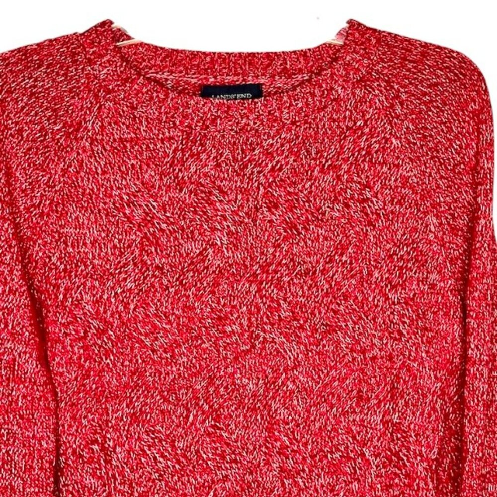 Lands' End Cotton Crewneck Weave-Front Drifter Sweater - Red/White - XL - Picture 3 of 12